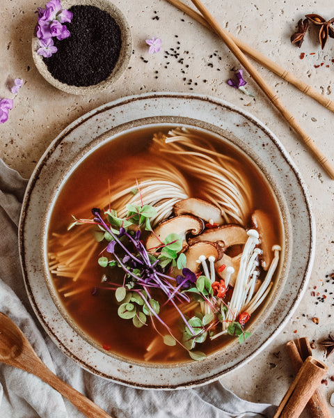 Mushroom Noodle Broth Bowl