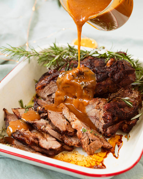 Roast Butterflied Lamb with Bone Broth Gravy